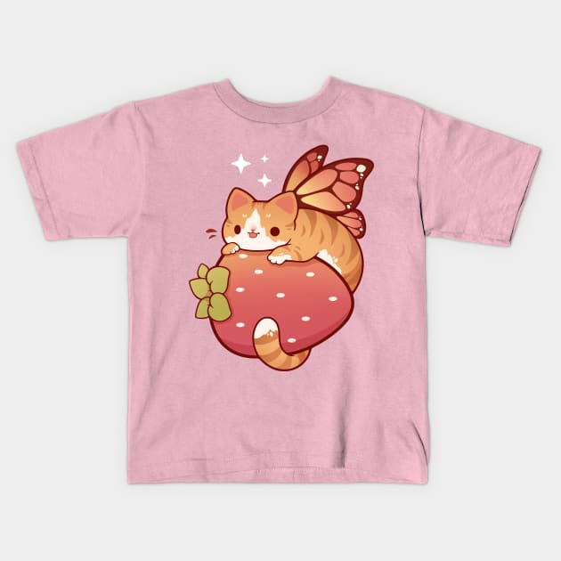 Orange fairy cat with strawberry Kids T-Shirt by Rihnlin